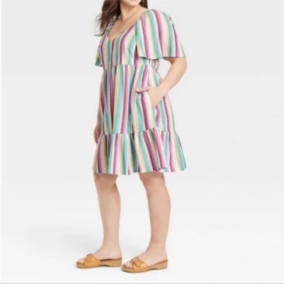 Ava & Viv Colorful Stripes Flutter Sunkissed Tiered Plus Size Dress size 1X - Picture 1 of 9